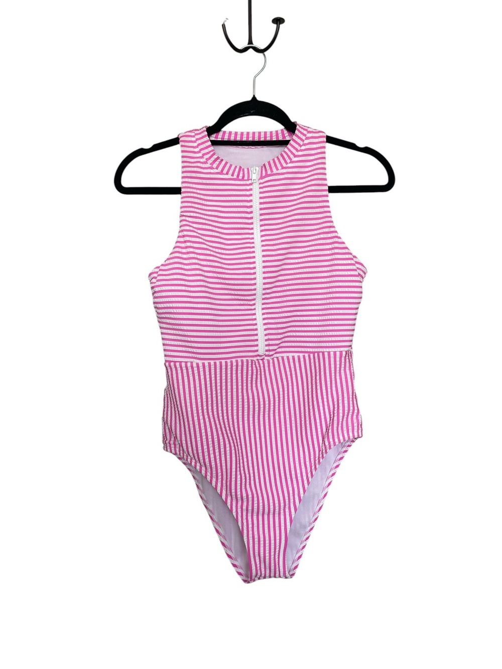 Splendid Pink & White Striped Front-Zip One-Piece Swimsuit